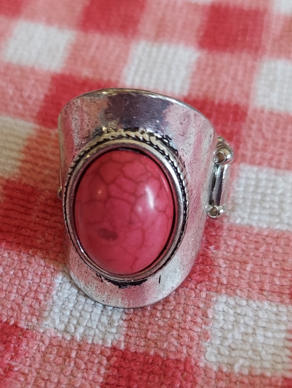 Bold Pink Stone Silver-Tone Statement Ring